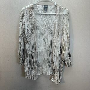 Chico’s‎ Travelers Mixed Media Cardigan Boho Crinkle Fishnet Beach Coastal SZ S